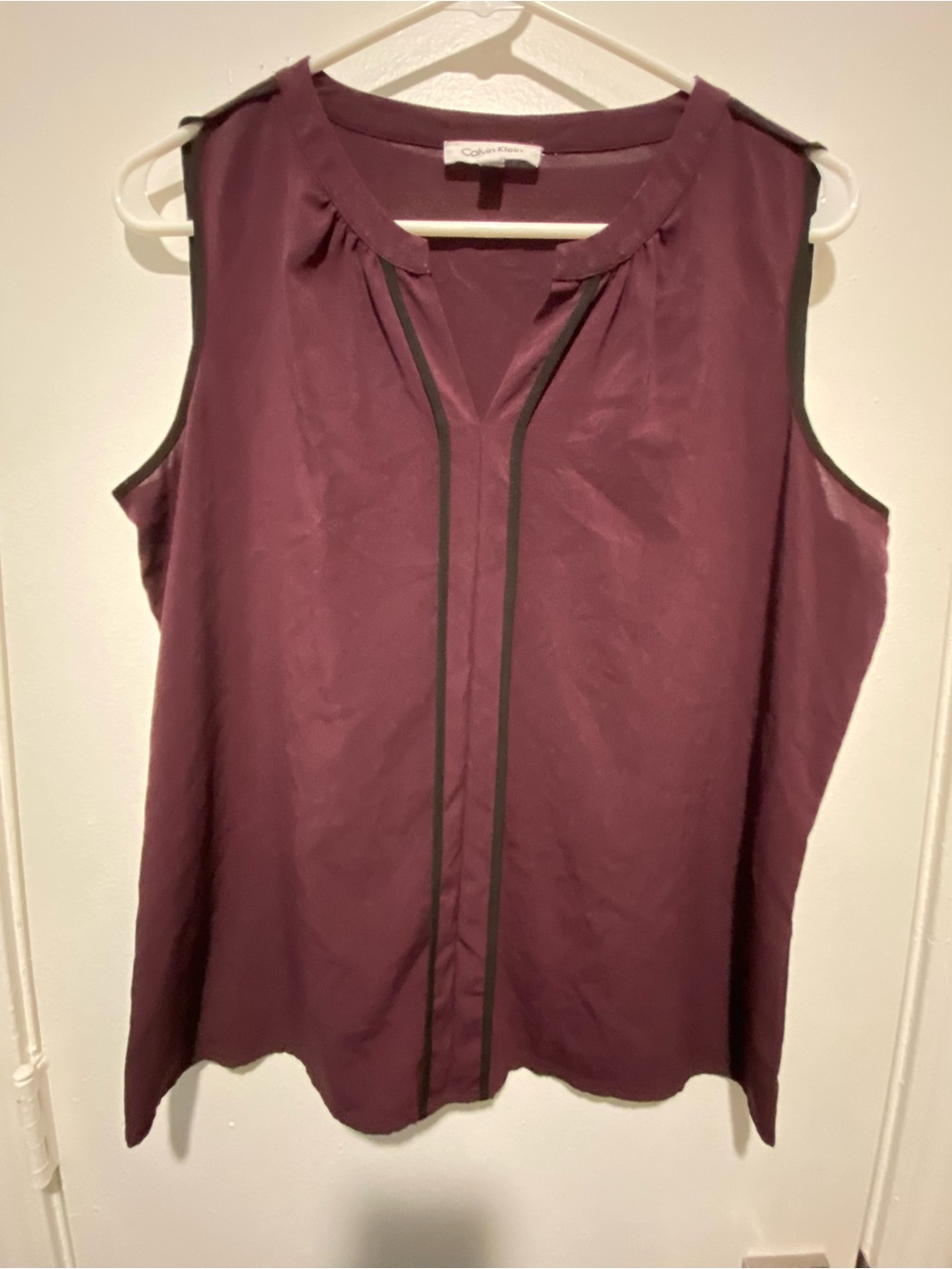 Calvin Klein Plum Sleeveless V-Neck Camisole with Black Trim